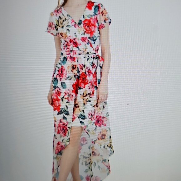 NWT Julia Jordan Floral High-Low Faux Wrap Dress Size 14 Ivory Multi - Picture 1 of 16